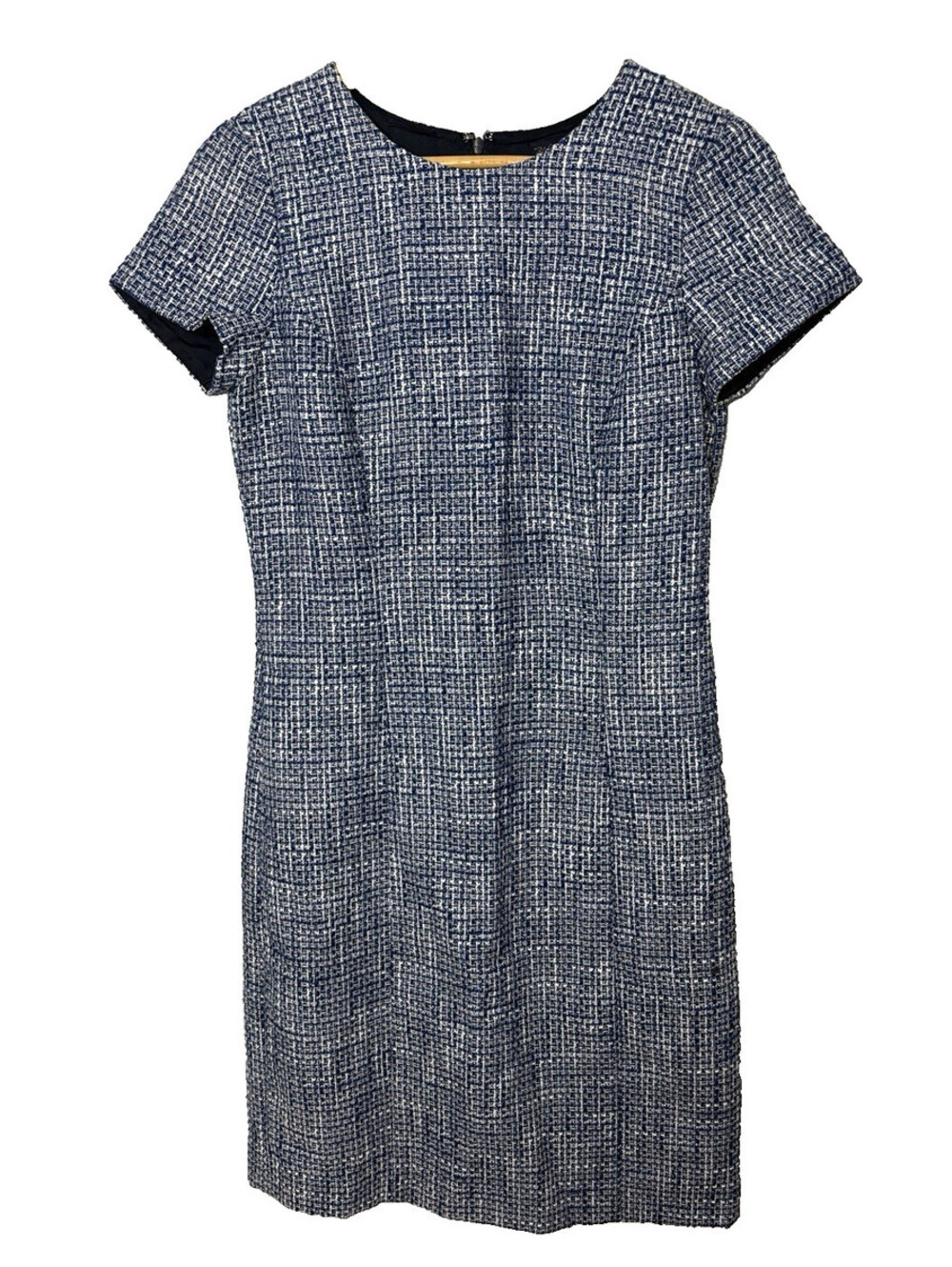 Brooks Brothers Women’s Sz 4 Navy White Tweed Sheath Dress Lined Classic